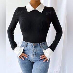 Black bodysuit with white collar